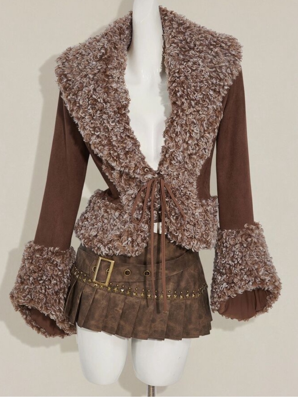 Wool Curly Faux Fur Coat,Mid-Length Retro Supermodel Style Winter